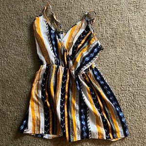 Women’s striped blue and orange/gold boho romper